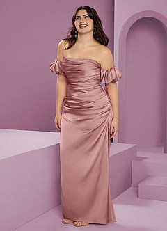 Barbie ♥ Azazie Bridesmaid Dresses Dusty Rose Sheath Off the Shoulder Stretch Satin Convertible Dress image14