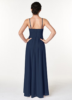 Azazie Catalina Junior Dark Navy A-Line Ruched Chiffon Dress image2