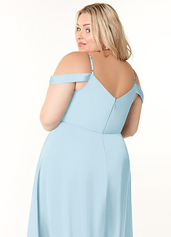 Azazie Ocean Brudtärnklänningar Klänning av A-Line i Stretch Satin V-ringad plisserad Himmelsblå image11