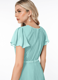 Azazie Kara Bescheidene Brautjungfernkleider A-Linie Plissee Chiffon Bodenlänge Kleid image12