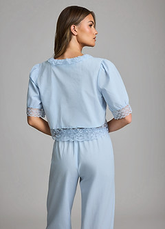 front Pyjama-Set aus Lyocell-Baumwolle mit V-Ausschnitt, Spitzeneinsatz, kurzen Ärmeln und langer Hose