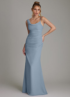 Azazie Ama Bridesmaid Dresses Dusty Blue A-Line Pleated Chiffon Dress image1