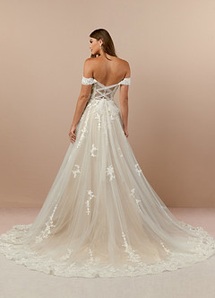 Azazie Botanica Wedding Dresses Diamond White Nude A-Line Off the Shoulder Tulle Dress image2