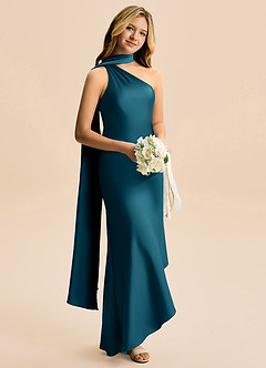 Azazie Briony Junior Etui Plissee Stretch-Satin Kleid Tintenblau image4