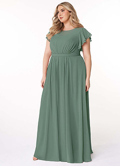 Azazie Daphne Modest Bridesmaid Dresses A-Line Ruffled Chiffon Floor-Length Dress image9