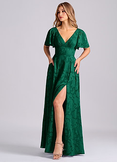 Azazie Kimber Jurken voor bruidsmeisjes Jurk van Bloemen Burn-out met A-Lijn met Zakken Smaragd image6