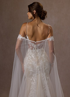 Azazie Leonie Wedding Dresses Diamond White Nude Mermaid V-Neck Sequins Tulle Dress image12