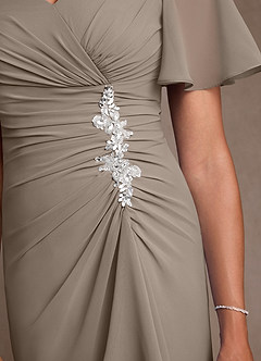 Azazie Suffolk Mother of the Bride Dresses Taupe A-Line Pleated Chiffon Dress image5