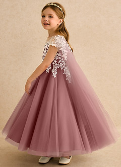 Azazie Dandelion Robe Demoiselle D'honneur Fillette Robe Princesse en Dentelle Rose Du Désert image6