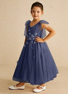 Azazie Minia Flower Girl Dresses Stormy A-Line Bow Matte Satin Dress image5