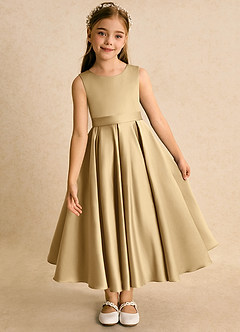 Azazie Junebuj Blumenmädchenkleider Ballkleid Plissee Matte Satin Kleid Gold image6