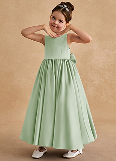 Azazie Bettie Flower Girl Dresses Dusty Sage A-Line Bow Matte Satin Dress image2