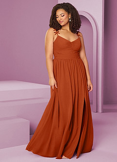 Barbie ♥ Azazie Bridesmaid Dresses Burnt Orange A-Line Pleated Chiffon Dress image4