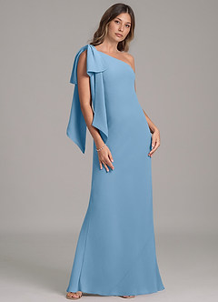 Azazie Capri Bridesmaid Dresses Steel Blue A-Line One Shoulder Chiffon Dress image4