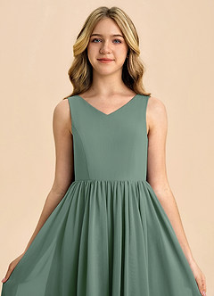 Azazie Hathaway Junior Eucalyptus A-Line Bow Chiffon Dress image6