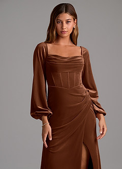 Azazie Charissa Bridesmaid Dresses Umber Sheath Long Sleeve Velvet Dress image6