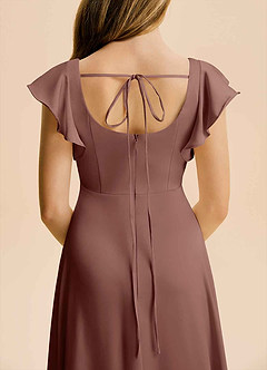 Azazie Bondi Junior Abito A-Line in Raso Elasticizzato Spacco Laterale Espresso image6