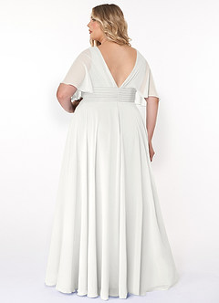 Azazie Pamela Robes de demoiselle d'honneur Robe Trapèze en Mousseline de soie Col V plissé Blanc image2