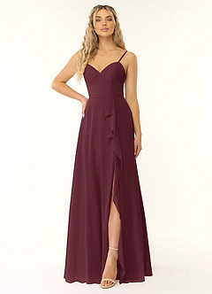 Azazie Naeem Brautjungfernkleider A-Linie V-Hals Rüsche Chiffon Kleid Cabernetrot image1