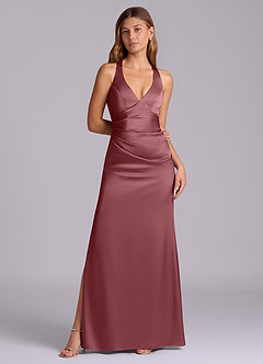 Azazie Amelie Bridesmaid Dresses Desert Rose A-Line Pleated Stretch Satin Dress image4
