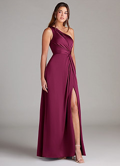 Azazie Brooke Brautjungfernkleider A-Linie One-Shoulder Stretch-Satin Kleid Rote Pflaume image5