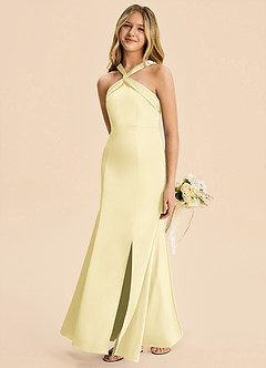 Azazie Rue Junior Lemon Sorbet Mermaid Pleated Stretch Satin Dress image3