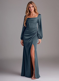 Azazie Charissa Bridesmaid Dresses Twilight Sheath Long Sleeve Stretch Satin Dress image4