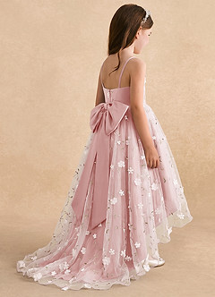 Azazie Celia Flower Girl Dresses Powder Pink A-Line Spaghetti Strap Tulle Dress image4