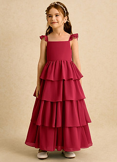 Azazie Boba vestidos de niña de las flores Vestido de Escarlata de Gasa de Corte En A con Escote Cuadrado image4