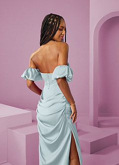 Barbie ♥ Azazie Jurken voor bruidsmeisjes Converteerbaar Jurk van Stretch Satijn met Kolom Off the Shoulder De Nevel image8