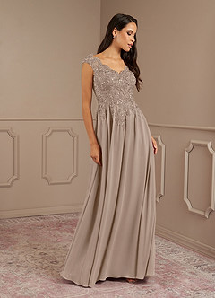 Azazie Amethyst Mother of the Bride Dresses Taupe A-Line V-Neck Sequins Chiffon Dress image4
