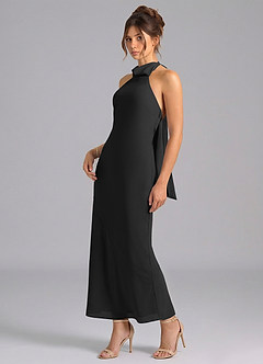 Azazie Velli 신부 들러리 드레스 인어 하이넥 쉬폰 발목 길이 드레스 image1