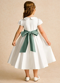Azazie Deary Flower Girl Dresses Ivory Eucalyptus A-Line Bow Cotton Dress image2