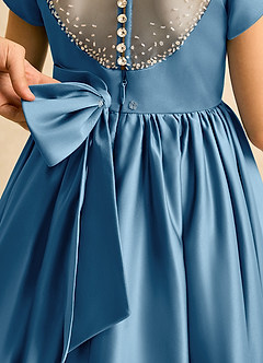 Azazie Toffee Abiti da Ragazza di Fiori Abito Stile Principessa in Raso Opaco Fiocco Blu Acciaio image7