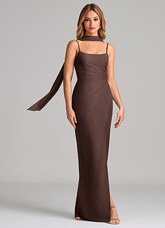 Azazie Calandra Bridesmaid Dresses Ganache Sheath Pleated Chiffon Dress image5