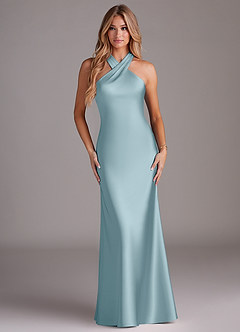 Azazie Doretta Brautjungfernkleider Meerjungfrau-Linie Plissee Stretch-Satin Kleid Stimmungsvolles Blau image1
