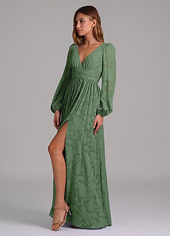 Azazie Norah Robes de demoiselle d'honneur Robe Trapèze en Blumen-Burnout Manche longue Eucalyptus image3