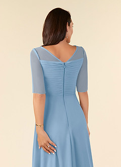 Azazie Naomi Abiti per la Madre della Sposa Abito A-Line in Chiffon Plissettato con Scollo a Barca Azzurro Polvere image6
