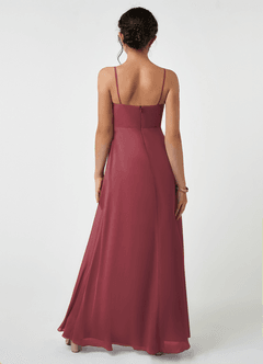 Azazie Collette Junior Merlot A-Line Ruched Chiffon Dress image2