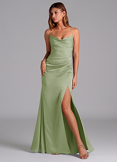 Azazie Claudelle Bridesmaid Dresses Dusty Sage Mermaid Strapless Stretch Satin Dress image1