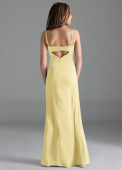 Azazie Leonis Junior Lemon Sorbet A-Line Pleated Stretch Satin Dress image2