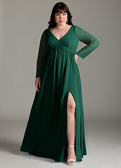 Azazie Teton Maternity Bridesmaid Dresses A-Line Long Sleeve Chiffon Floor-Length Dress image7