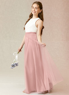 Azazie Albertine Junior Powder Pink A-Line Lace Chiffon Dress image3