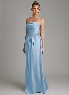 Azazie Zena Bridesmaid Dresses Powder Blue A-Line Strapless Stretch Satin Dress image5