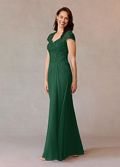 Azazie Junie Mother of the Bride Dresses Dark Green A-Line Lace Chiffon Dress image3