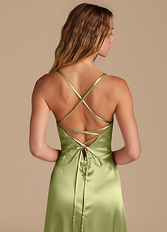 Azazie Mei Bridesmaid Dresses Pistachio A-Line Sweetheart Neckline Metallic Satin Dress image2