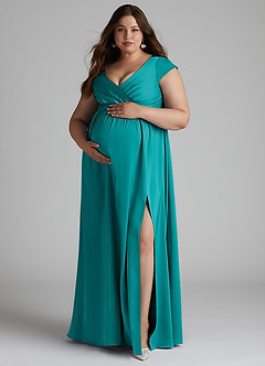 Azazie Allessia Maternity Bridesmaid Dresses A-Line Pleated Stretch Satin Floor-Length Dress image11
