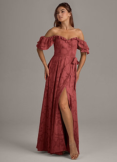 Azazie Aricella Bridesmaid Dresses Terracotta A-Line Corset Floral Burnout Dress image7