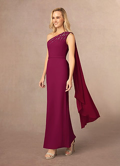 Azazie Gianna Mother of the Bride Dresses Burgundy One Shoulder Stretch Crepe Dress image2