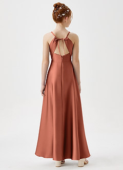 Azazie Avelina Junior Clay A-Line Pleated Stretch Satin Dress image6